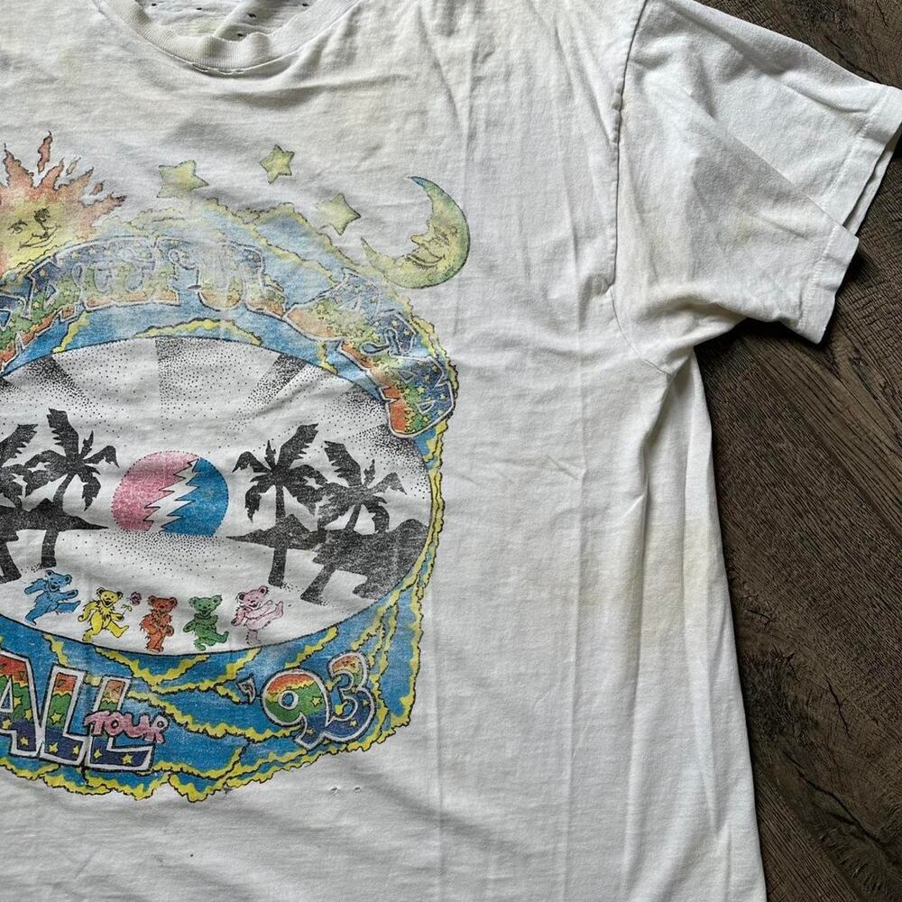Vintage 90s 1993 Fall Tour Grateful Dead Thrashed White Band Tee - Picture 6 of 8
